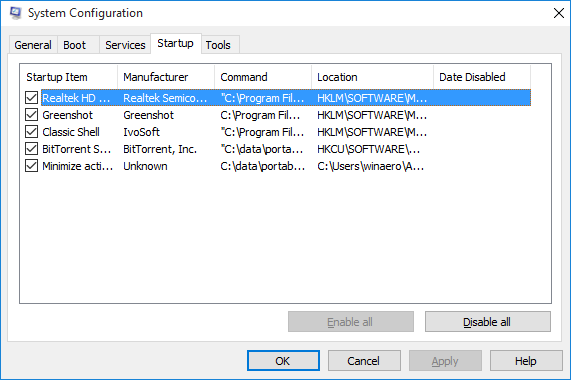Classic msconfig for Windows 10